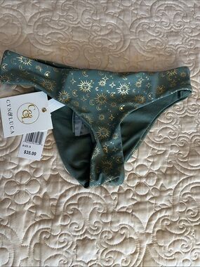 Cyn & Luca Green Gold Sun Print Bikini Bottom